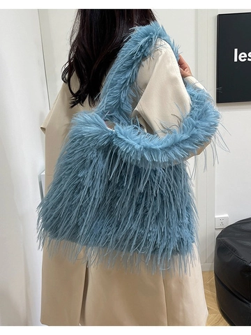 Women Large Capacity Faux Fur Tote Bag Soft Plush Shoulder Bag Winter Warm Fluffy Handbag Fashion Casual Shopping Travel Bag