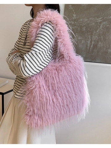 Women Large Capacity Faux Fur Tote Bag Soft Plush Shoulder Bag Winter Warm Fluffy Handbag Fashion Casual Shopping Travel Bag