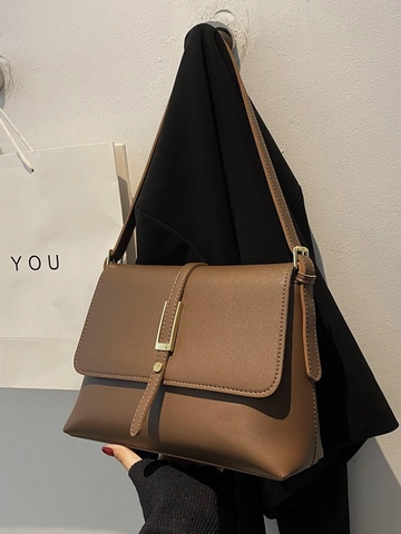 Sac à Épaule en Cuir PU pour Femmes Grande Capacité Sac Bandoulière Minimaliste Sous le Bras Avec Boucle Dorée Sac Messager pour Navette