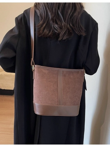 Borsa a Secchiello da Donna in Pelle PU Vintage con Giunture Grande Capacità Borsa a Tracolla con Cinghia Regolabile Borsa Pendolare