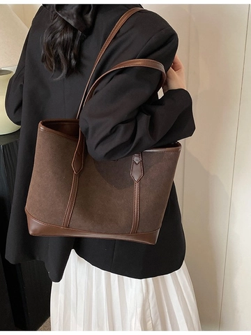 Bolso Tote Vintage Esmerilado de Gran Capacidad para Mujer Bolso de Hombro de PU Patchwork de Alta Calidad Versátil para Diario