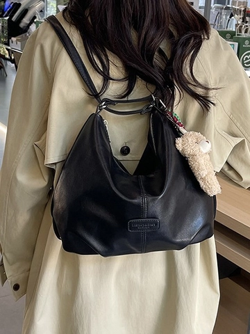 Large Capacity PU Leather Hobo Shoulder Bag For Women Fashion Stitching Tote Bag With Bear Pendant Commuting Handbag