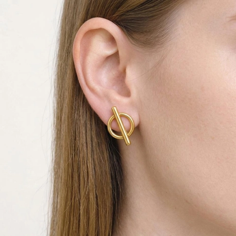 Geometric OT Bar Toggle Stud Earrings 18K Gold Plated Stainless Steel Minimalist Jewelry For Women Anti-Allergy