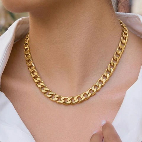 Collana E Bracciale A Catena Cubana Minimalista Acciaio Inossidabile Placcato Oro PVD Impermeabile Gioielli Donne