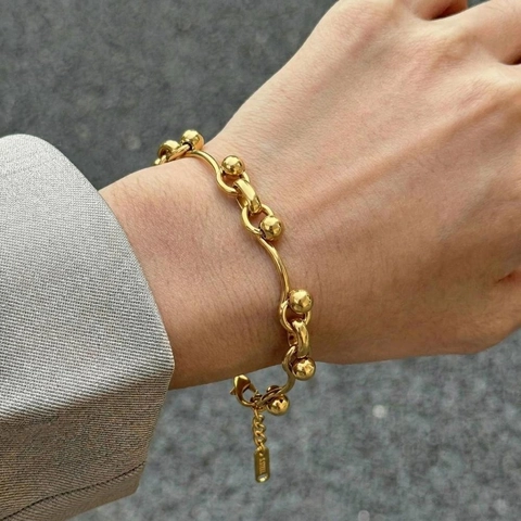 Stainless Steel Bead Chain Bracelet Vacuum Plated 18K Gold Waterproof Hypoallergenic Minimalist Geometric Jewelry Women