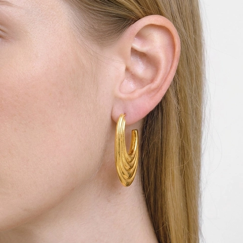 Texturierte U-Form Ohrstecker 304 Edelstahl 18K Vergoldet Geschichtete Welle Geometrisch Retro Französischer Stil Für Frauen