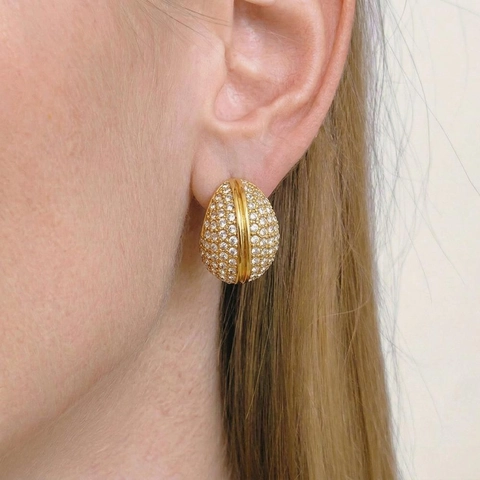 Geometric Oval Stud Earrings Rhinestone Stainless Steel PVD Gold Plated Waterproof Statement Jewelry For Women