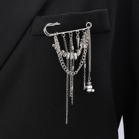 Spilla da Balia Vintage in Metallo per Donna Catena Multistrato Nappa Accessorio per Abito Spilla Punk Fashion Oro Argento