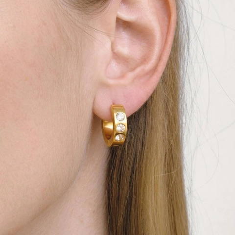 Pendientes De Aro De Acero Inoxidable Chapados En Oro De 18K Con Circón Estilo INS Simple Impermeable Hipoalergénico Para Mujeres