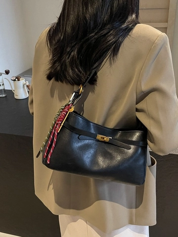 Women Vintage PU Leather Underarm Bag Solid Color Trendy Lock Decor Crossbody Shoulder Bag For Office Commute Fashion Gift
