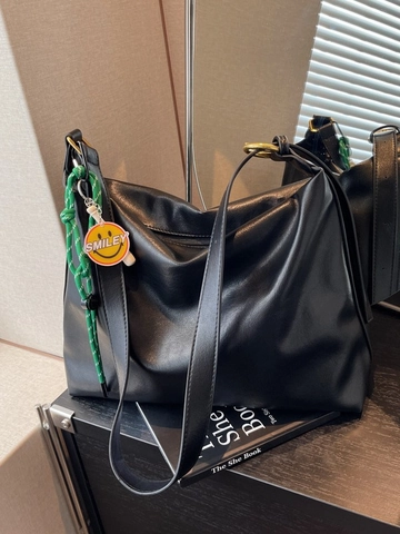 Borsa a Spalla da Donna in Pelle PU di Grande Capacità Vintage Hobo Tote Bag Pieghettata Con Pendente Viso Sorridente