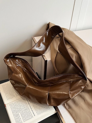 Women Large Capacity PU Leather Shoulder Bag Stylish Pleated Design Wide Strap Crescent Dumpling Crossbody Bag Commute Hobo Bag