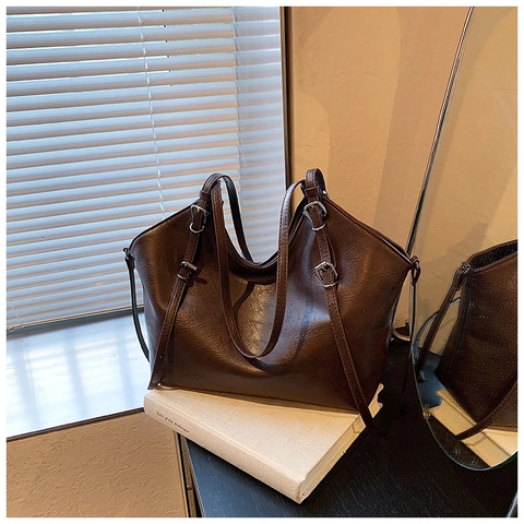Minimalistische Große Tasche Aus Kunstleder Für Damen Retro Umhängetasche Mit Verstellbaren Schnallen Pendler Shopper