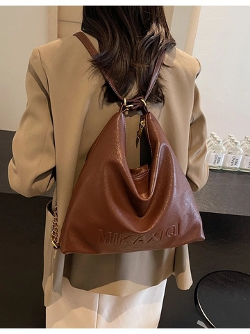 Große Kapazität PU Leder Hobo Umhängetasche Für Damen Vintage Buchstabe Geprägt Tote Bag Metallkette Crossbody Messenger Tasche