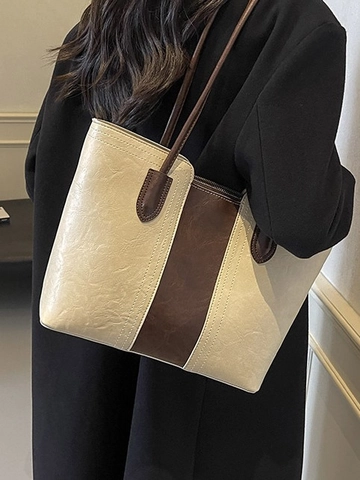 Borsa Tote da Donna Grande Capacità in Pelle PU Texture Vintage Borsa a Tracolla per Ufficio Pendolare Casuale