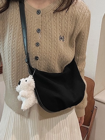 Borsa Hobo da Donna Retro in Camoscio Grande Capacità Borsa a Tracolla Vintage Opaca Borsa a Spalla Con Ciondolo Peluche