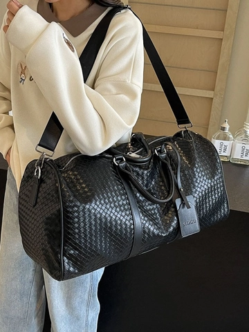 Große Geflochtene Reisetasche Für Damen Modische Weberei Gepäcktasche Einfarbig Schulter Fitness Duffle Bag