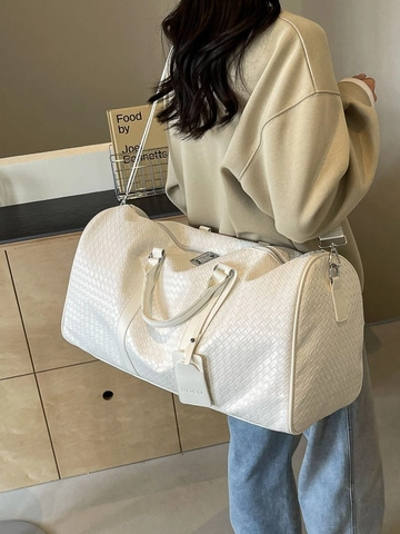 Große Geflochtene Reisetasche Für Damen Modische Weberei Gepäcktasche Einfarbig Schulter Fitness Duffle Bag
