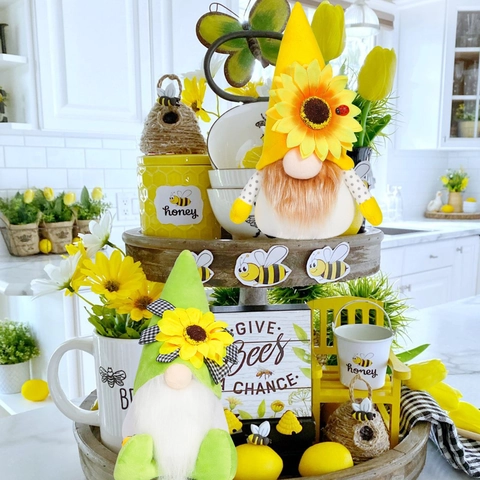 Honigbiene Tag Zwerg Plüsch Dekoration Sonnenblume Gesichtslose Puppe Frühling Schwedischer Tomte Zwerg Für Zuhause Küche Dekor