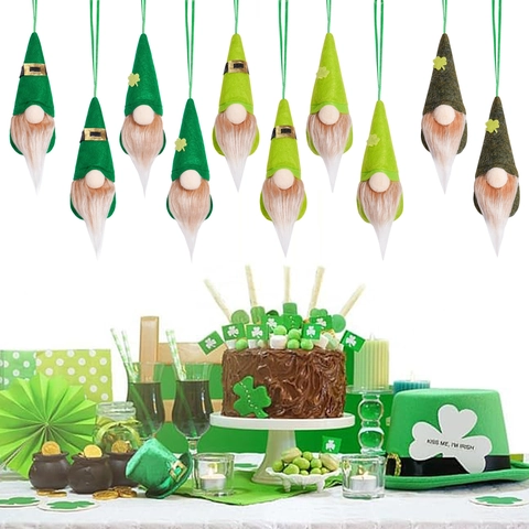 Verde Giorno di San Patrizio Gnomo Ornamenti da Appendere Feltro Trifoglio Svedese Tomte Per Casa Festa Decorazione Irlandese Portafortuna Peluche Elfo