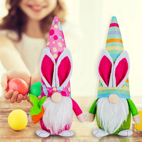 Easter Gnome Plush Bunny Decoration Faceless Doll With Rabbit Ears Stripes Polka Dots Carrot Figurine For Home Holiday Party Decor
