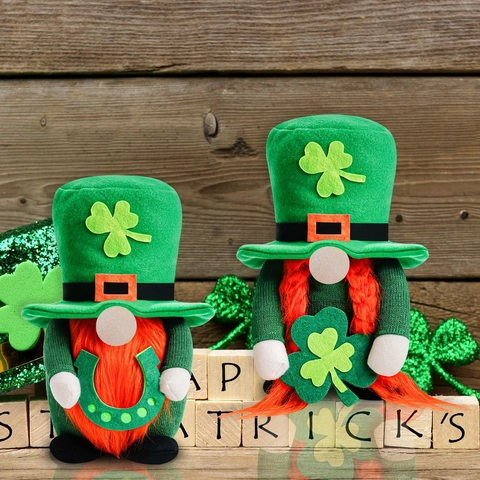 St Patrick's Day Gnomes Plush Decorations Green Lucky Shamrock Horseshoe Swedish Tomte Gnome Irish Holiday Table Ornaments