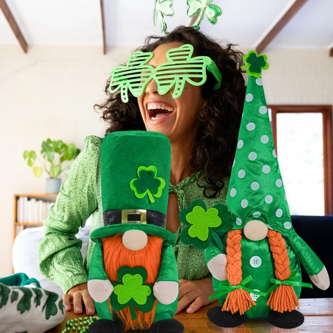 St Patrick's Day Zwerg Plüsch Deko Grün Kleeblatt Irisches Gonk Ornament Mit Orangefarbenem Bart Für Home Party Tisch Deko