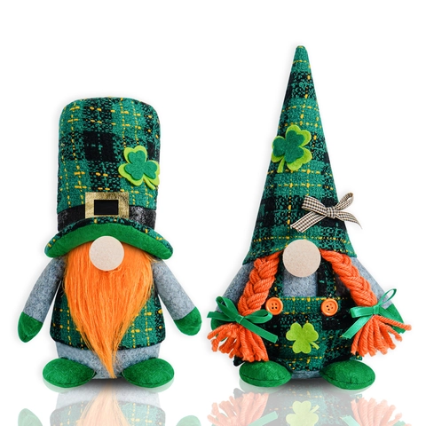St. Patrick's Day Gnomi Decorazioni in Peluche Verde Plaid Trifoglio Bambola Senza Volto Festival Irlandese Ornamenti per la Casa Coppia