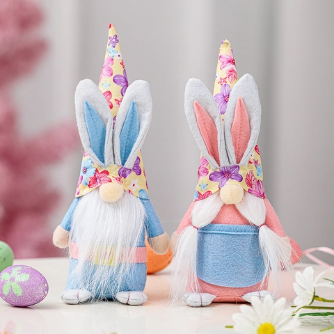 Gnomo di Pasqua Bambola di Peluche Con Orecchie da Coniglio Cappello Floreale Ornamento Senza Volto Per Decorazione Casa