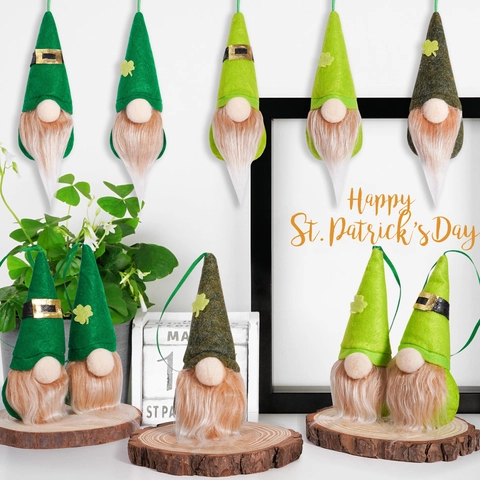 Verde Giorno di San Patrizio Gnomo Ornamenti da Appendere Feltro Trifoglio Svedese Tomte Per Casa Festa Decorazione Irlandese Portafortuna Peluche Elfo