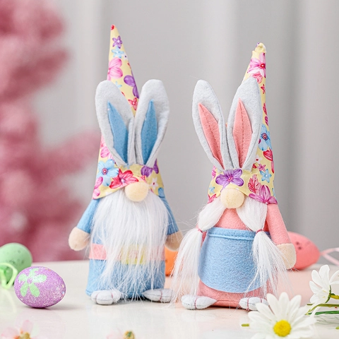 Gnomo di Pasqua Bambola di Peluche Con Orecchie da Coniglio Cappello Floreale Ornamento Senza Volto Per Decorazione Casa