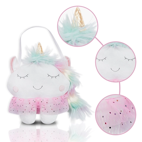 Cute Tooth Fairy Unicorn Plush Toy White Tooth Doll With Pink Mesh Skirt Rainbow Hair Gold Horn For Kids Dental Gift