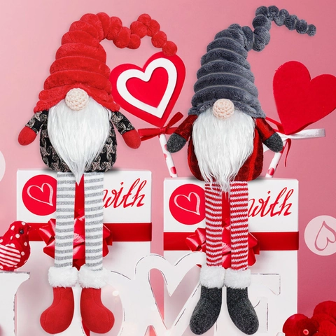 Gnomo de San Valentín Muñeco Sin Rostro Con Corazón Piernas Largas Escandinavo Sueco Tomte Enano Peluche Para Fiesta Hogar Decoración