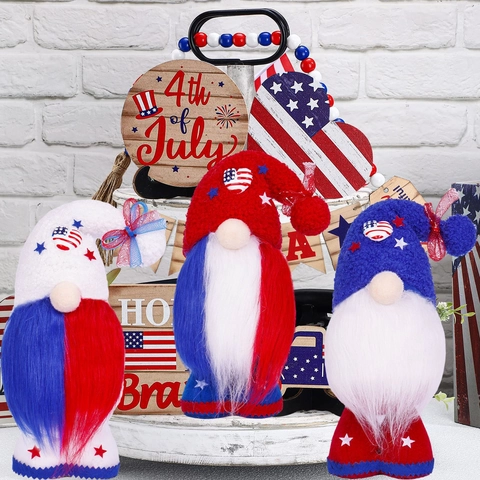 Gnome Patriotique Poupée Sans Visage Jour de l'Indépendance 4 Juillet Drapeau USA Étoiles Rayures Peluche Ornement pour Maison Fête Table