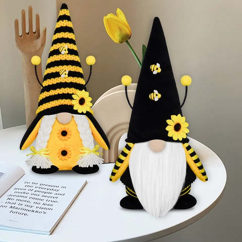 Gnome Abeille en Peluche Décoration Tournesol Bourdon Poupée Sans Visage Scandinave Tomte Nisse Ornement de Table Printemps Cadeau