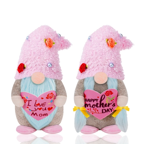 Mother's Day Pink Gnome Plush Doll Decoration With Flower Pearl Heart Mom Gift Handcrafted Desktop Gnome Ornament Decor