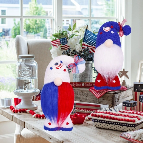Gnome Patriotique Poupée Sans Visage Jour de l'Indépendance 4 Juillet Drapeau USA Étoiles Rayures Peluche Ornement pour Maison Fête Table