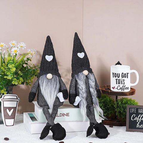 Coffee Gnomes Plush Decor Long Legged Faceless Doll With Heart Knitted Hat Swedish Tomte For Home Coffee Bar Office Gift