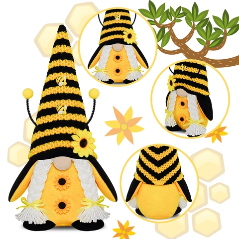 Gnome Abeille en Peluche Décoration Tournesol Bourdon Poupée Sans Visage Scandinave Tomte Nisse Ornement de Table Printemps Cadeau