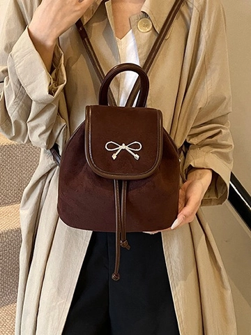 Damen Schleife Eimer Rucksack Mode Koreanisch PU Wildleder Textur Mini Tagesrucksack Lässig Kordelzug Schultertasche Uni