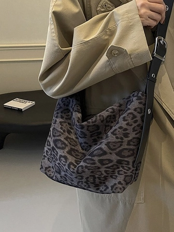 Bolso Tote de Leopardo Vintage de Cuero PU Gran Capacidad Bolso de Hombro Retro Correa Ajustable para Mujer