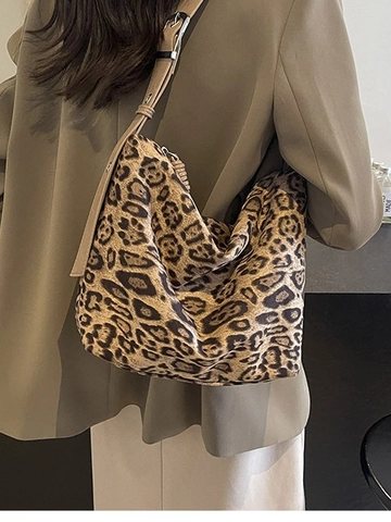 Bolso Tote de Leopardo Vintage de Cuero PU Gran Capacidad Bolso de Hombro Retro Correa Ajustable para Mujer