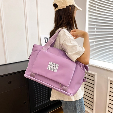 Bolso de Viaje de Tela Oxford para Mujer Gran Capacidad Impermeable Separación Seco Húmedo Bolso de Deporte Expandible para Gimnasio Deporte