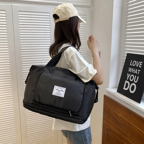 Large Capacity Women Travel Bag Oxford Cloth Waterproof Expandable Foldable Gym Bag Weekend Duffel Bag With Shoe Compartment
