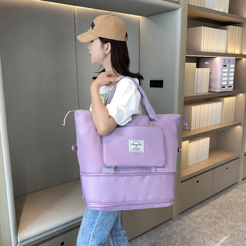 Large Capacity Women Travel Bag Oxford Cloth Waterproof Expandable Foldable Gym Bag Weekend Duffel Bag With Shoe Compartment