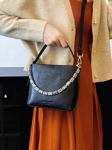 Bolso Bombonera de Cuero PU Vintage para Mujer Diseño Minimalista Color Sólido Con Cadena de Plata Bolso de Hombro Ajustable