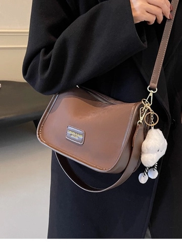 Bolso Bandolera de Cuero PU para Mujer Forma de Almohada Color Sólido con Lindo Colgante de Nube Bolso de Mano Moda