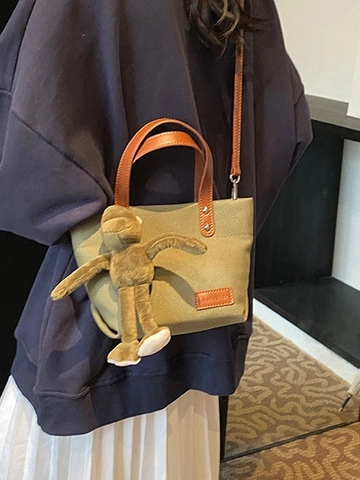 Sac Bandoulière Vintage en Toile Femme Sac à Main Rétro Tote Avec Charm d'Animal Mignon Décontracté Grande Capacité Sac à Épaule Style Seau