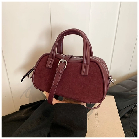 Women Retro Minimalist PU Leather Suede Splicing Pillow Handbag Fashion Crossbody Bag With Adjustable Strap For Daily Use