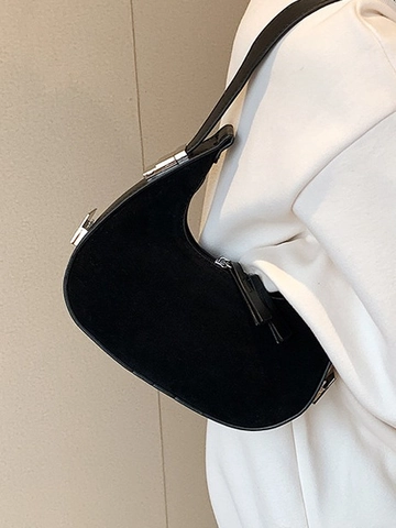 Sac Sous le Bras Hobo Demi-lune en Cuir PU Dépoli Vintage Français pour Femmes Sac à Épaule Look Daim Sac à Main Dumpling Minimaliste